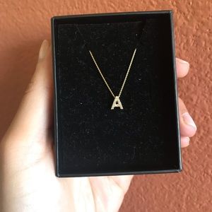 14 k Solid Gold diamond initial necklace “A”
